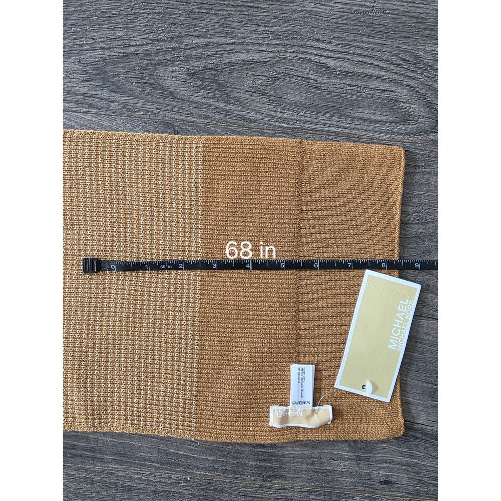 NWT Michael Kors Knit Scarf Tan Gold Metallic Stripe Wool Blend Luxury Warm
Gift - Picture 7 of 7